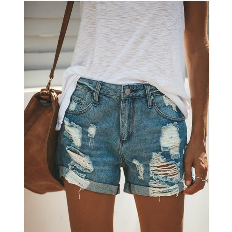 Ladies' Ripped Denim Shorts