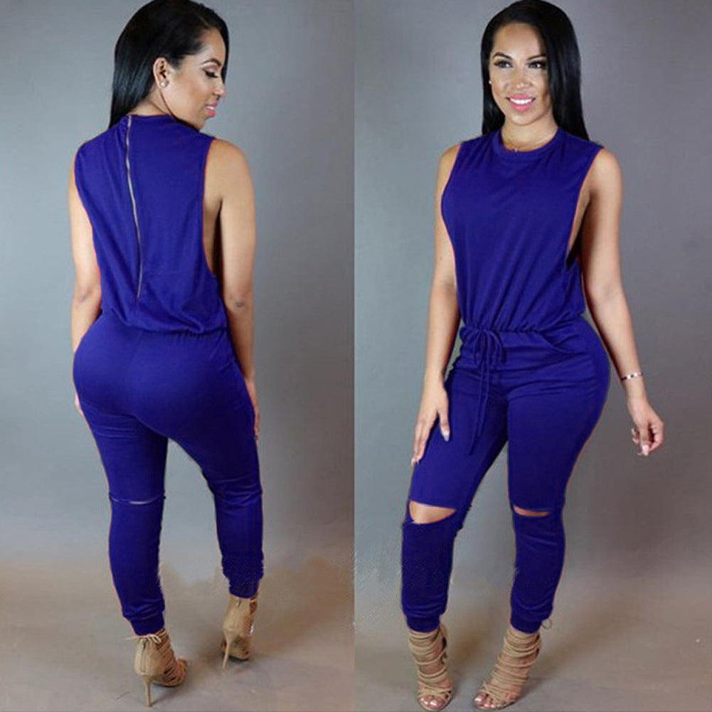 Urban Leisure Zipper Drawstring One-Piece Jumpsuit