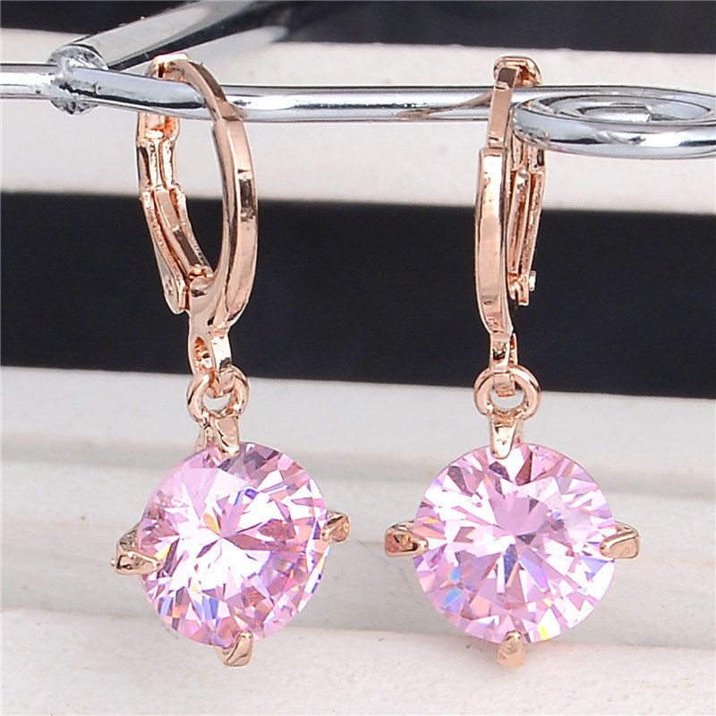 Romantic Gold-Colour Cubic Zirconia Elegant Women's Hoop Earrings