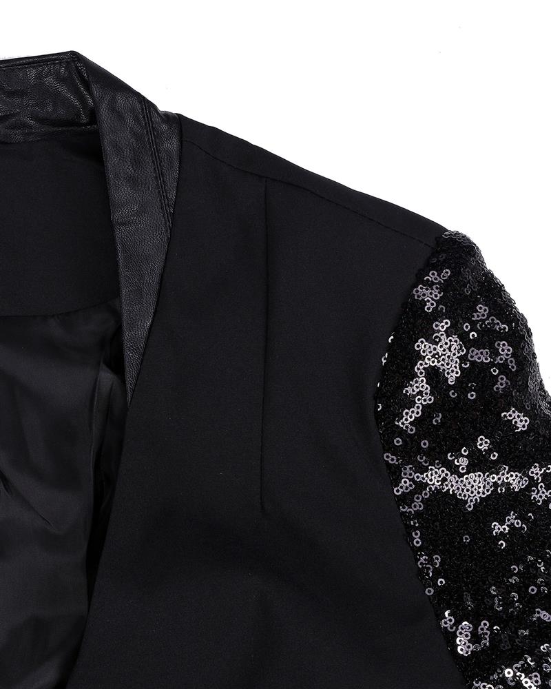 Women Thin Jacket Coat 2021 Spring Autumn Long Sleeve Lapel Fashion Silver Black Sequin Elegant Slim Work Blazers Suit feminino