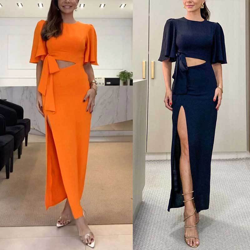 Beautiful Round-Neck Backless Waist-Trimming Dress For Women