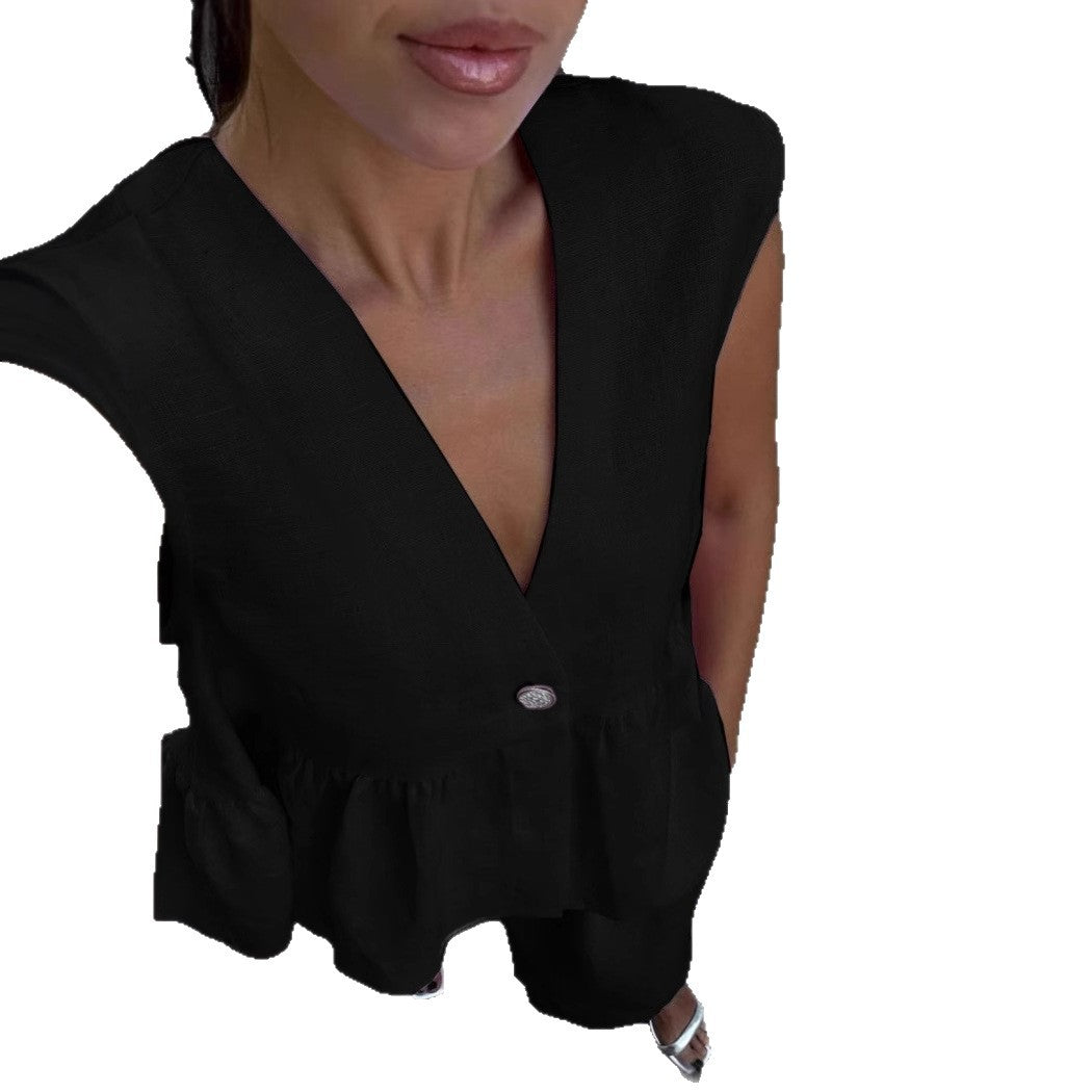 V-Neck Vest & Wide-Leg Pants Outfit