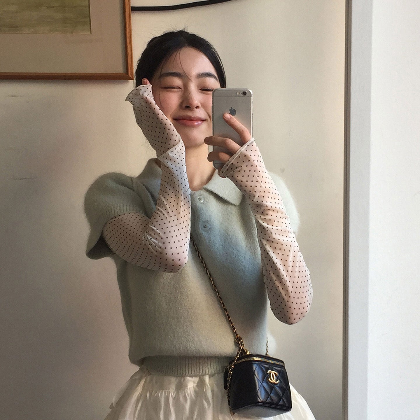 Youthful Polo-neck Two-button Short-sleeve Knit Sweater