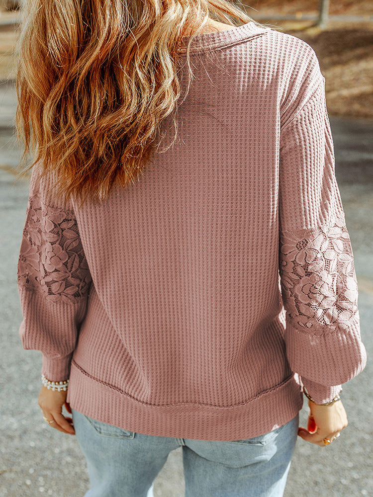 Lace Waffle Long-Sleeve Top