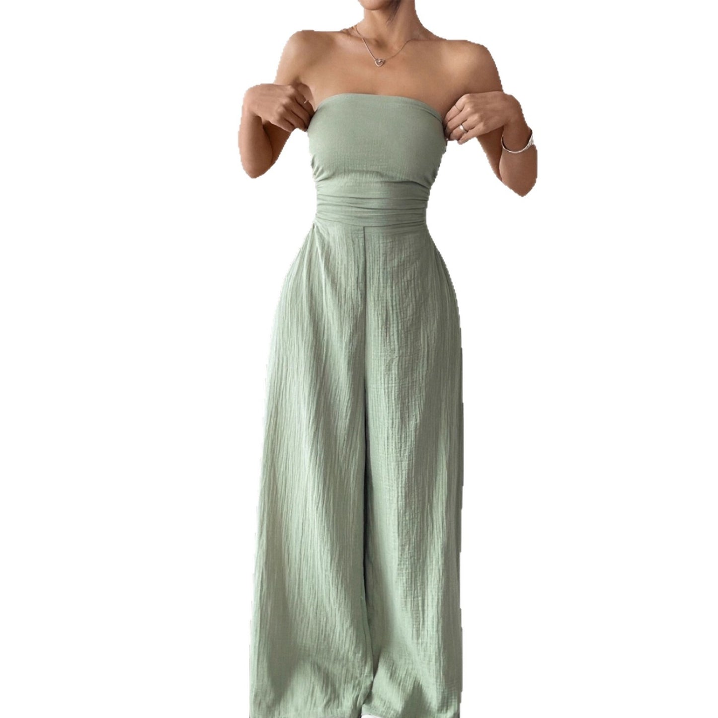 Strapless Backless Solid-Colour Jumpsuit