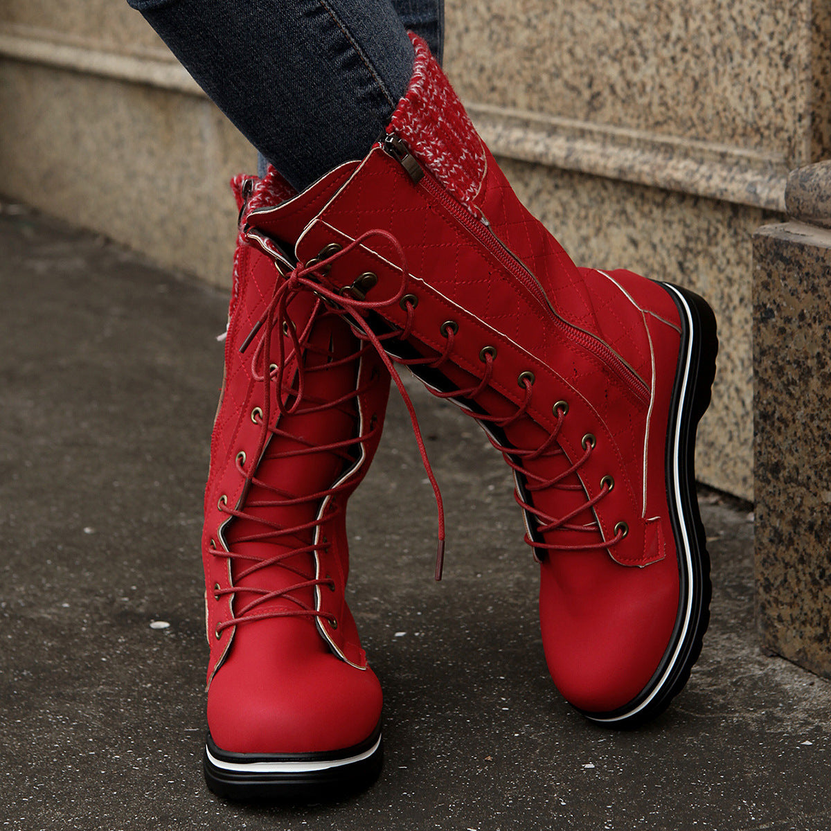 Mid Calf Lace-Up Long Boots