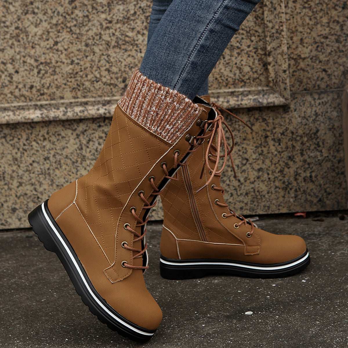 Mid Calf Lace-Up Long Boots