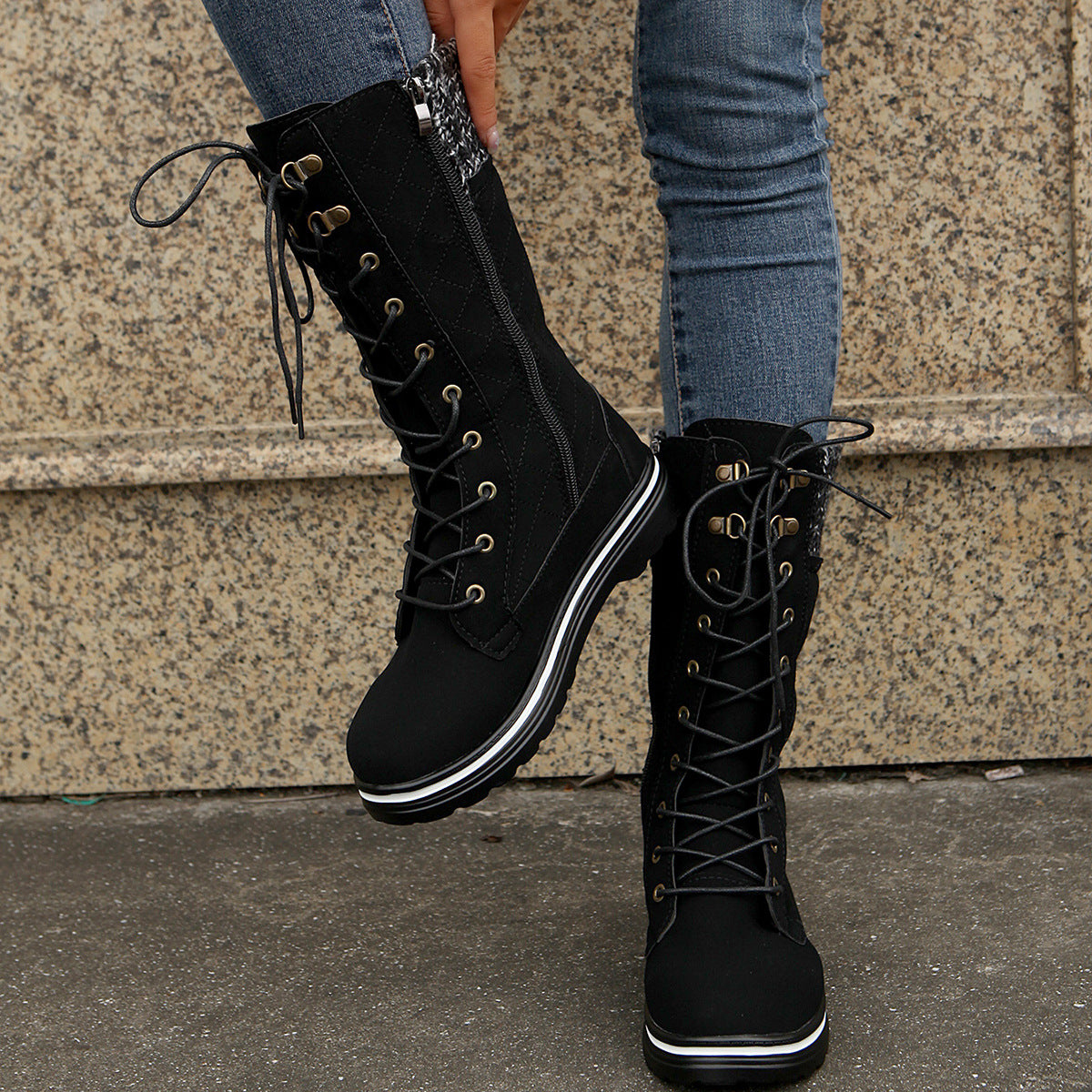 Mid Calf Lace-Up Long Boots