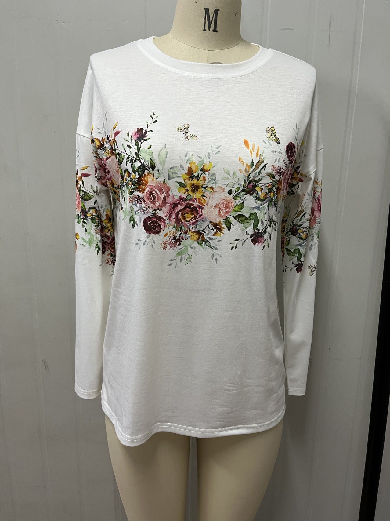 Flower Digital Printing Long-Sleeve T-Shirt