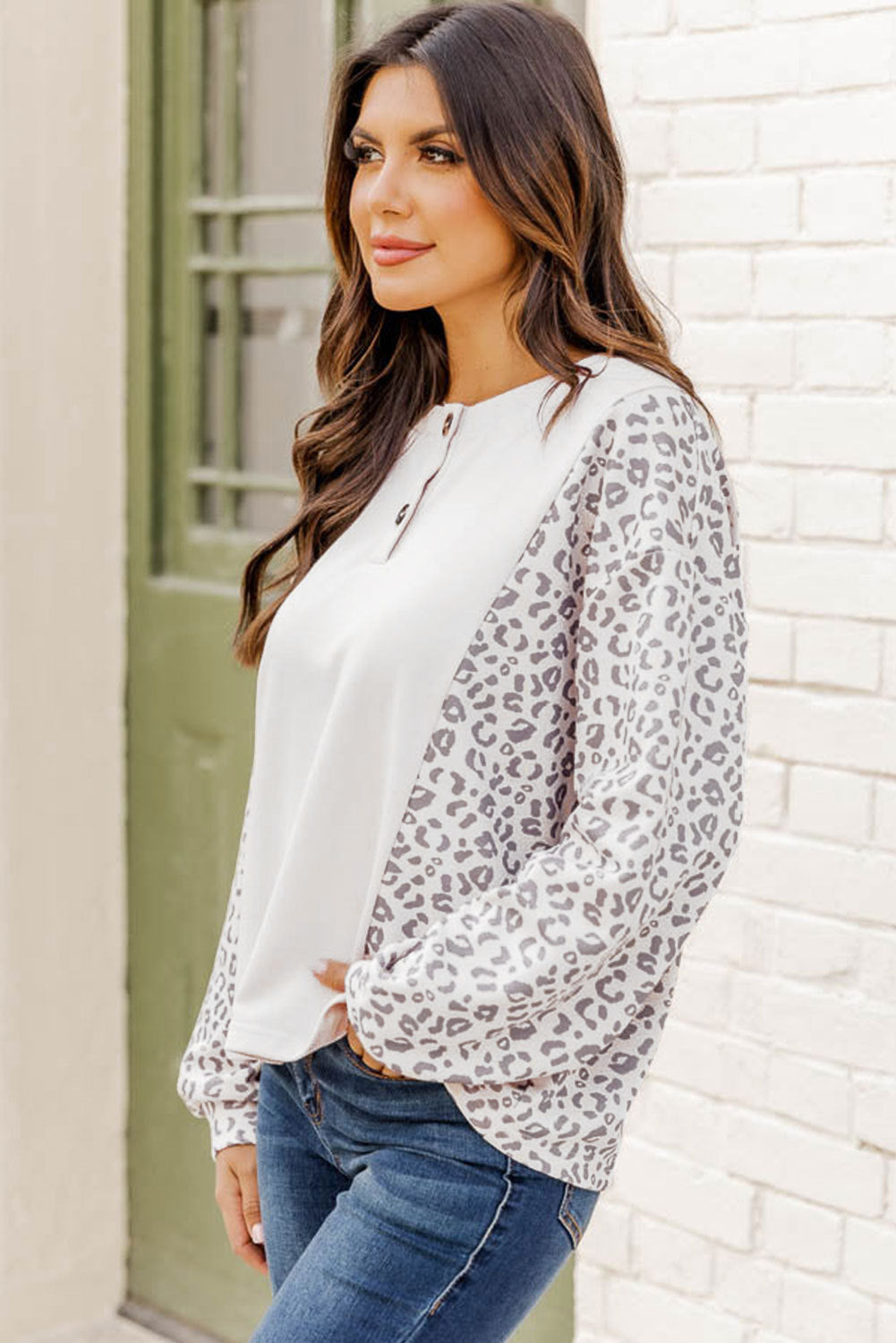 Leisure V-Neck Stitching Knitwear Leopard Print Contrast-Colour Blouse