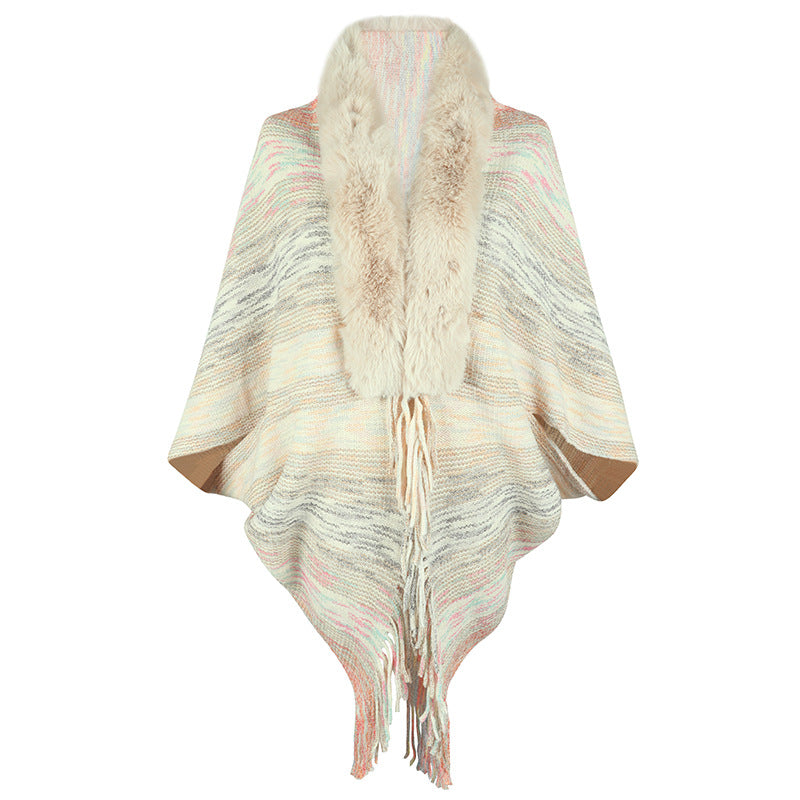 Drizzling Rainbow Striped Women's Tassel Cloak