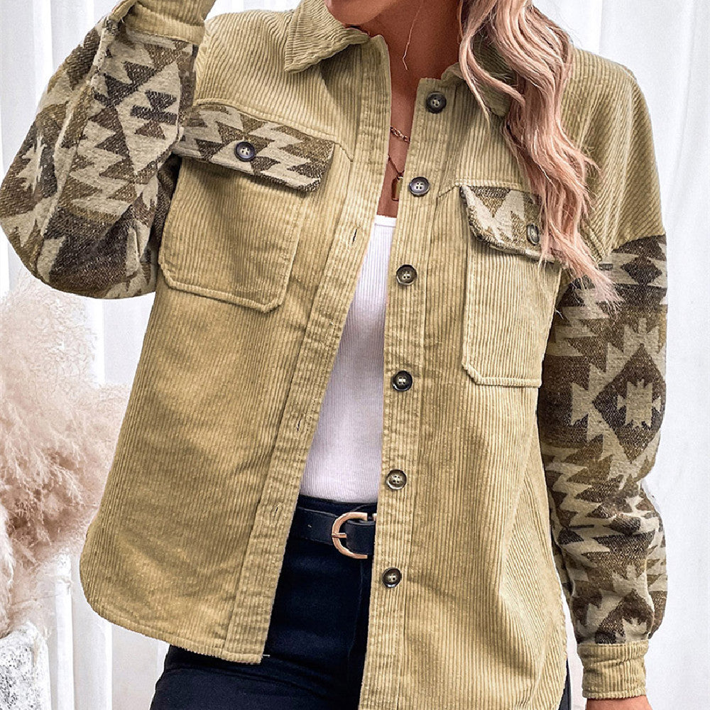 Fashion Print Stitching Lapel Jacket