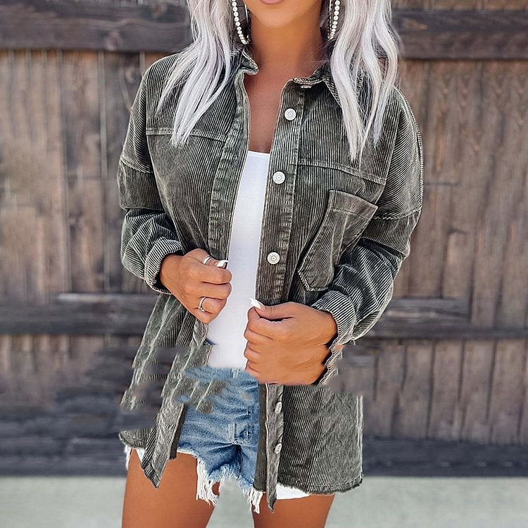 Distressed Corduroy Shirt Jacket