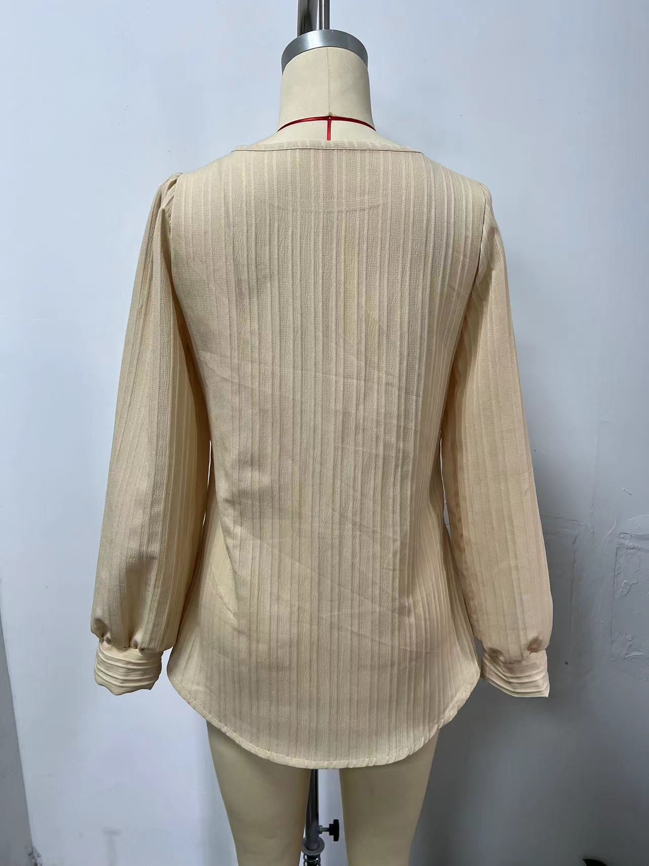 Fastener Decoration Crew-Neck Casual Solid-Colour Long-Sleeve Shirt