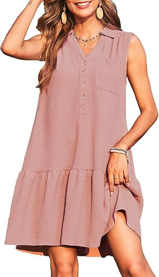 V-Neck Buttons Sleeveless Dress