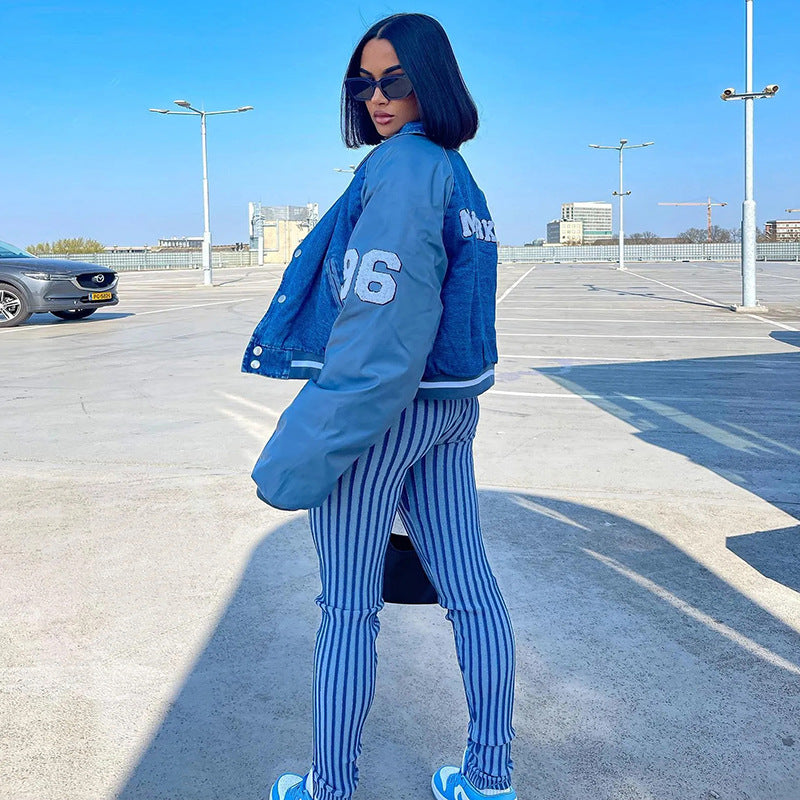 Style Fashion Striped Strap Vest Slim Fit Skinny Pants Suit