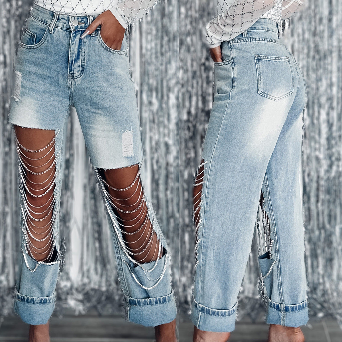 Women's Straight-Leg Ripped Jeans