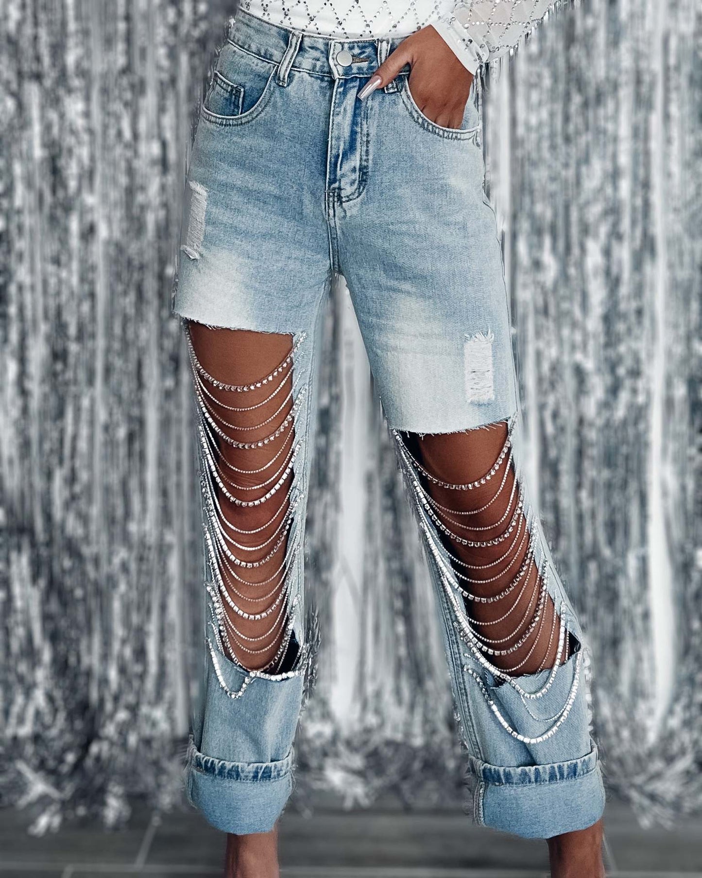 Women's Straight-Leg Ripped Jeans