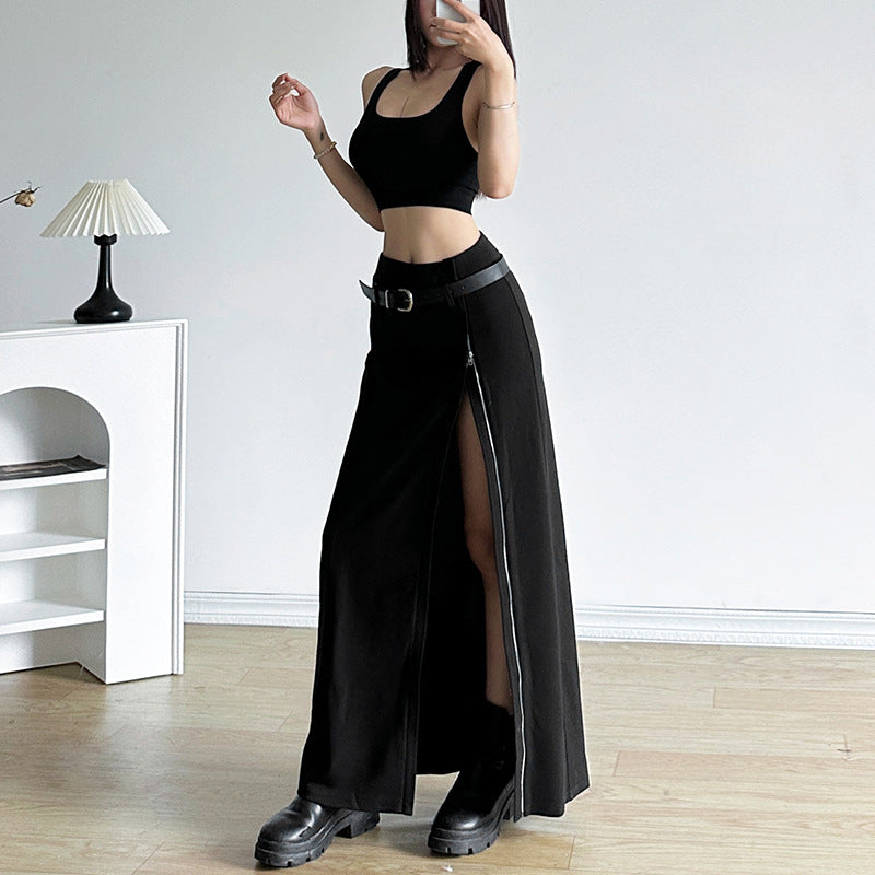 Split-Sheath Skirt With Belt