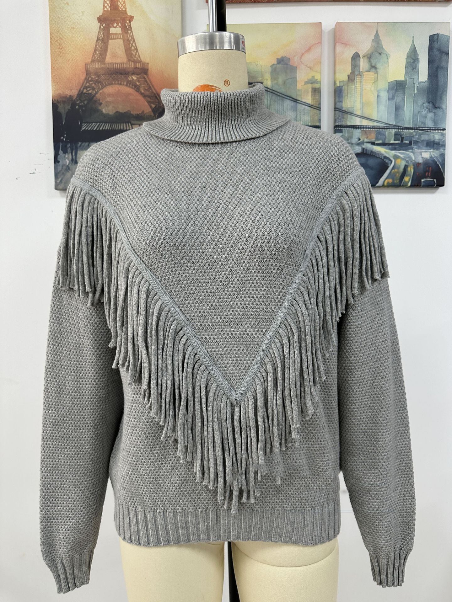 Loose-Fitting Tassel Knitwear Turtleneck Sweater