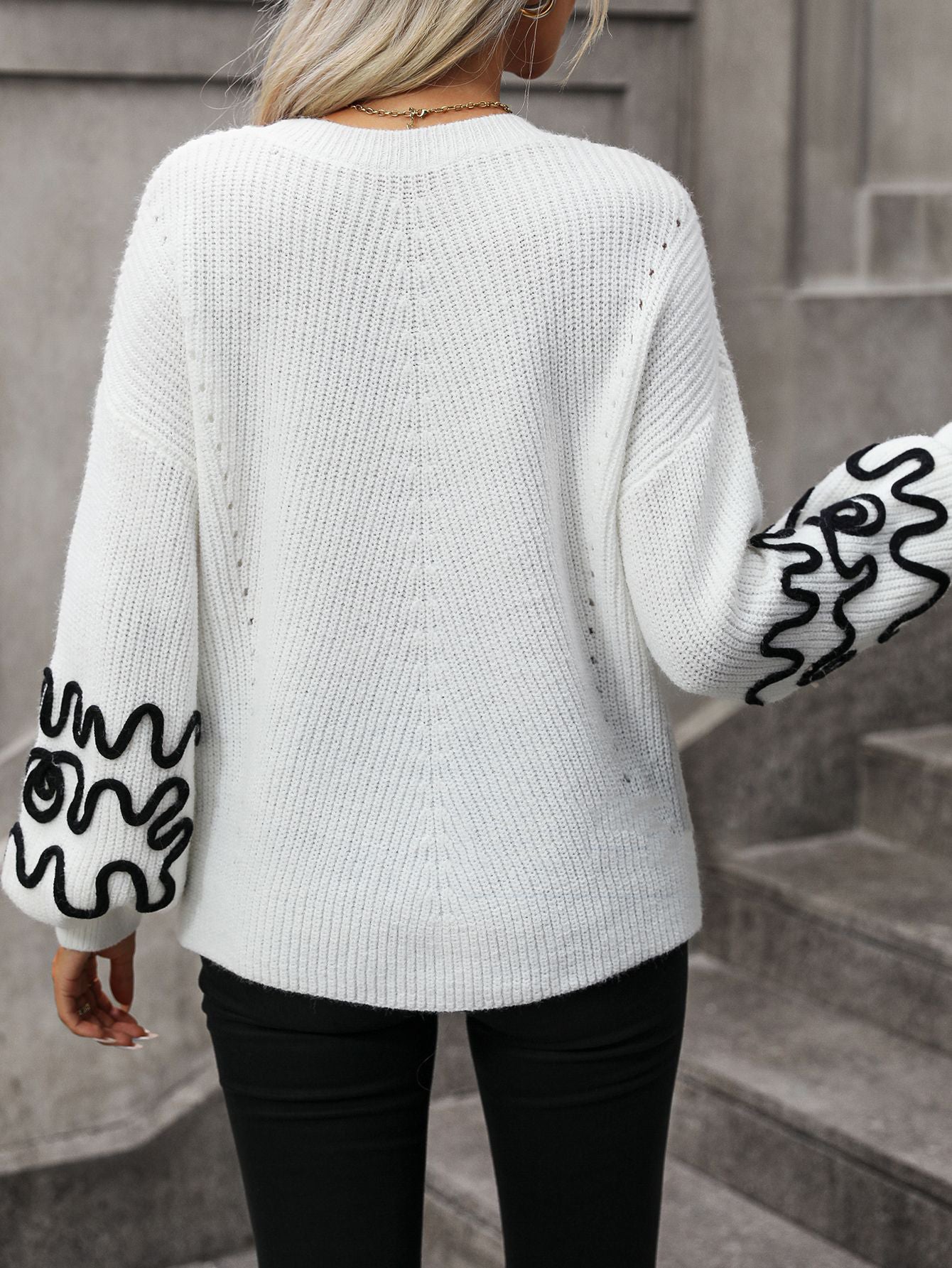 European & American Solid-Colour Pattern Fashionable Knitted Sweater