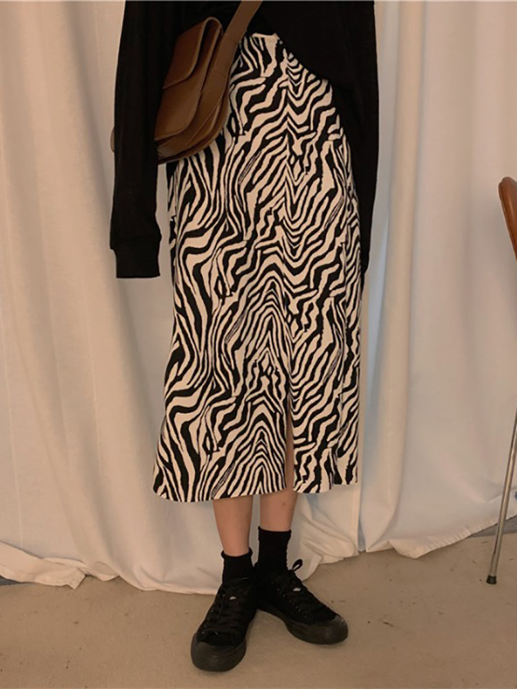 High-Waist Zebra Print Skirt