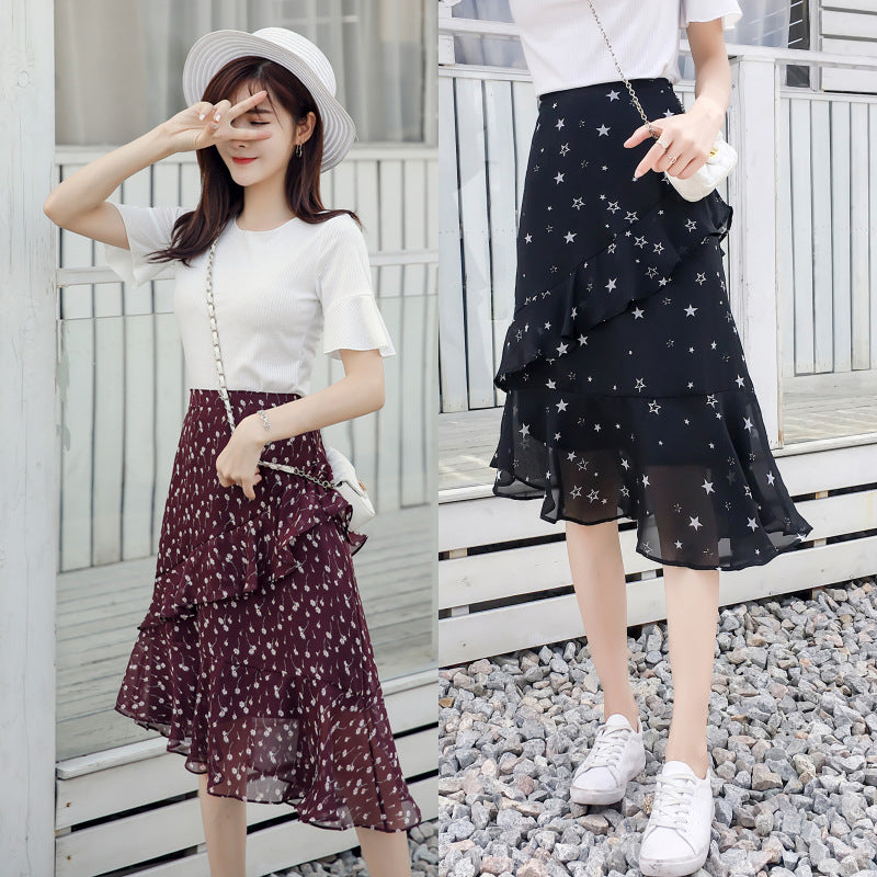 Irregular Chiffon A-Line  Skirt