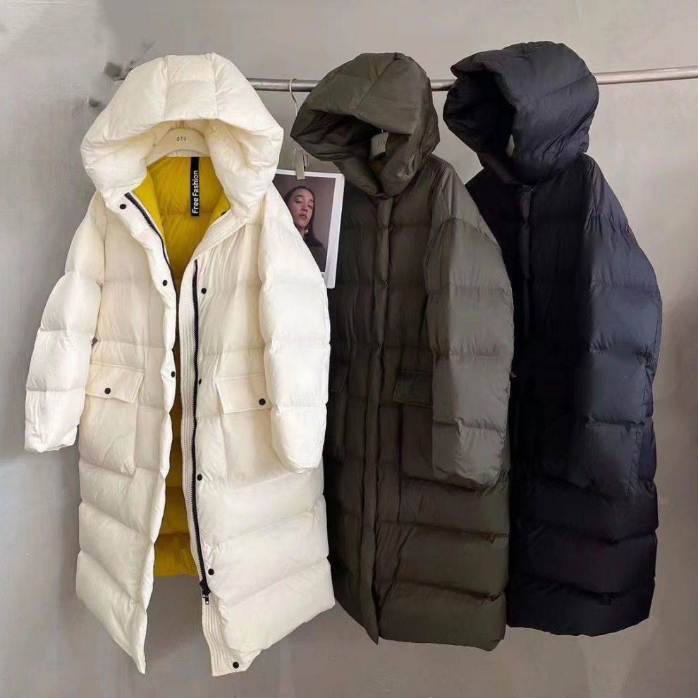 Women's Below-the-Knee Length Winter Loose Hooded Thick Jacket