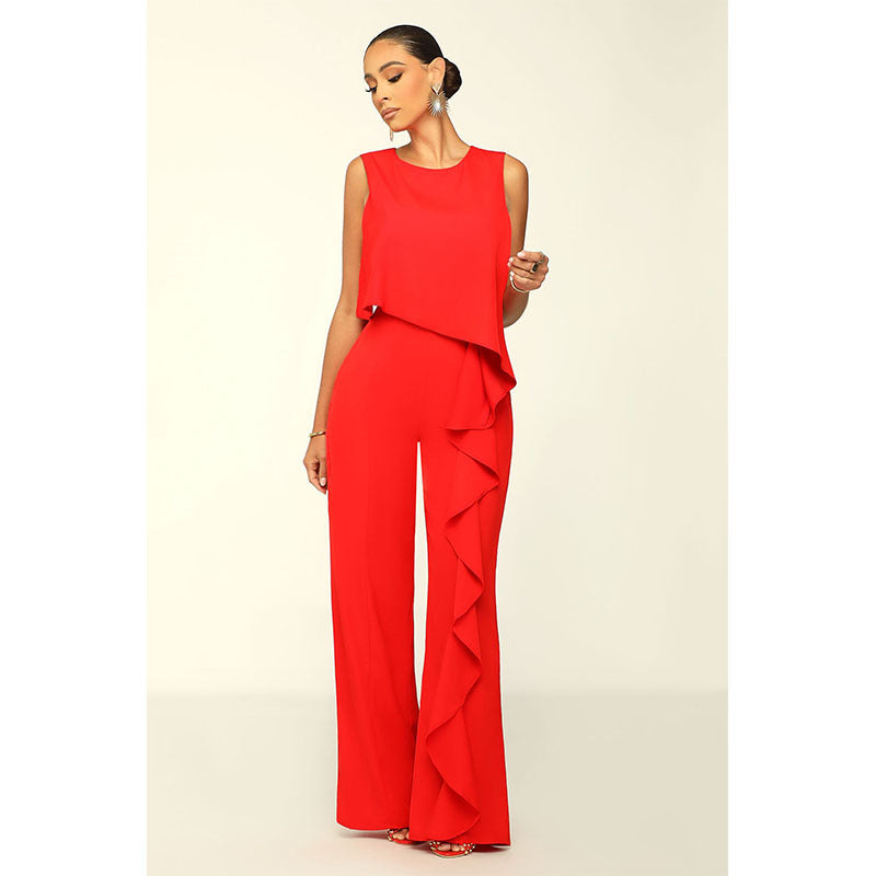 Sleeveless Solid-Colour Jumpsuit