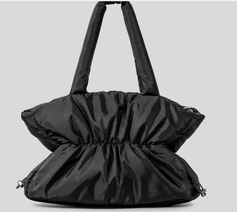 Pleated Cotton Filled Large-Capacity Handbag For Women