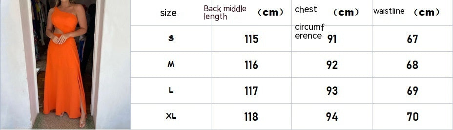 Women's Clothing Casual Fashion Shoulder Sleeveless Pure Color Tied Midriff Outfit Long Slit Dress
