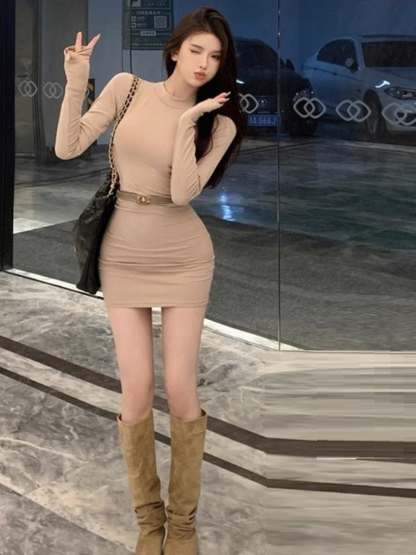 Women's Autumn Long Sleeve Slim Fit Inner Wear Base Skirt