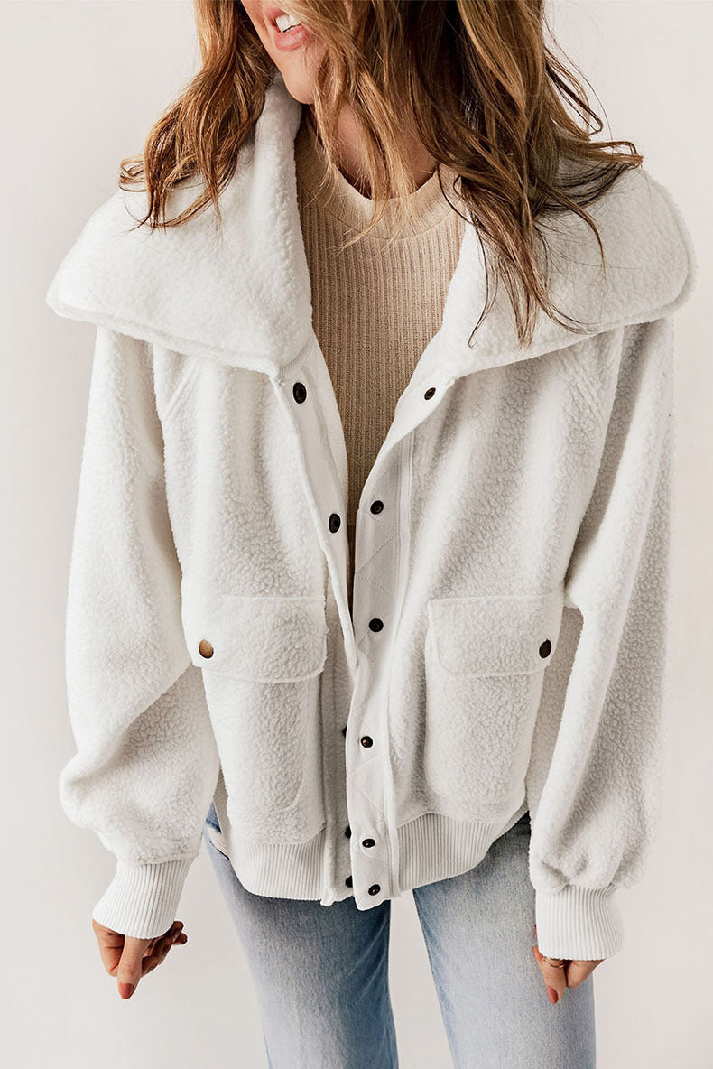 Women's Warm Casual Cardigan Breasted Jacket - Plush Long-Sleeve Coat