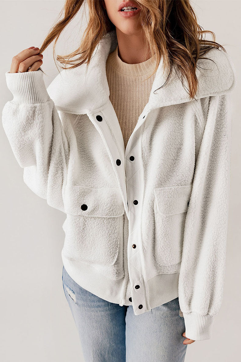 Women's Warm Casual Cardigan Breasted Jacket - Plush Long-Sleeve Coat