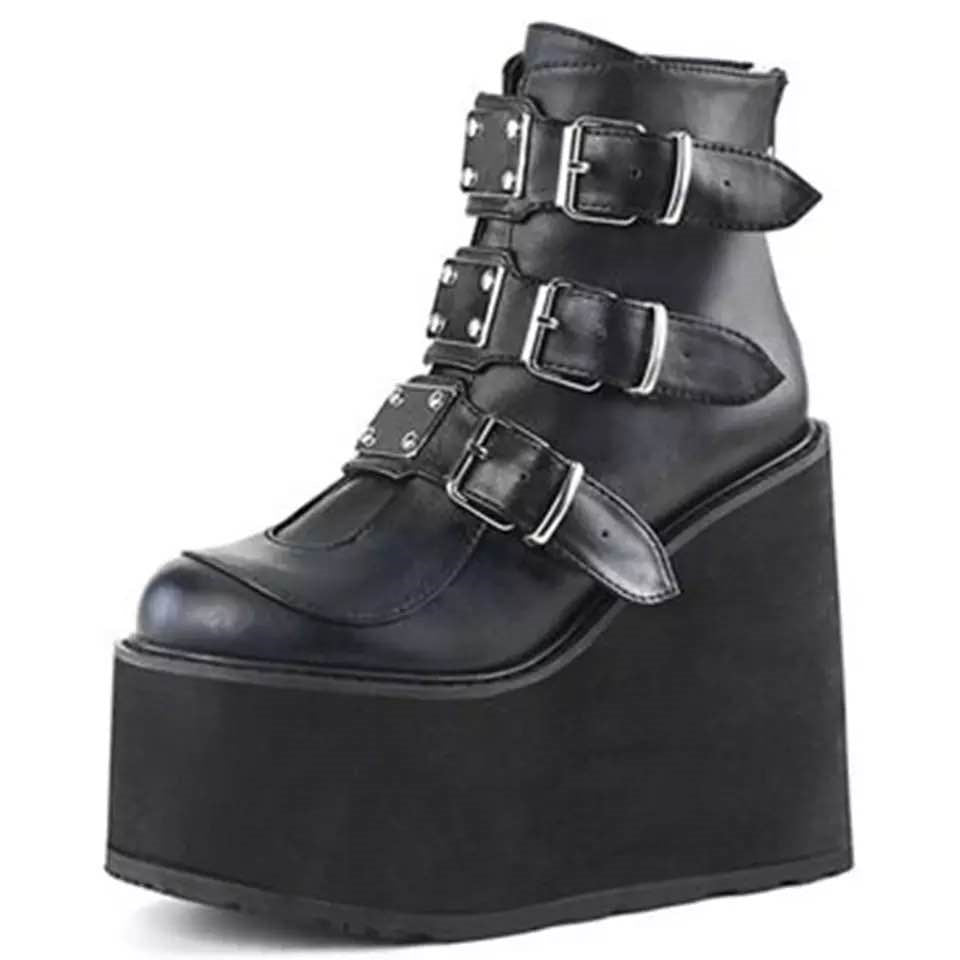 Wedges Lace-Up Buckle Boots