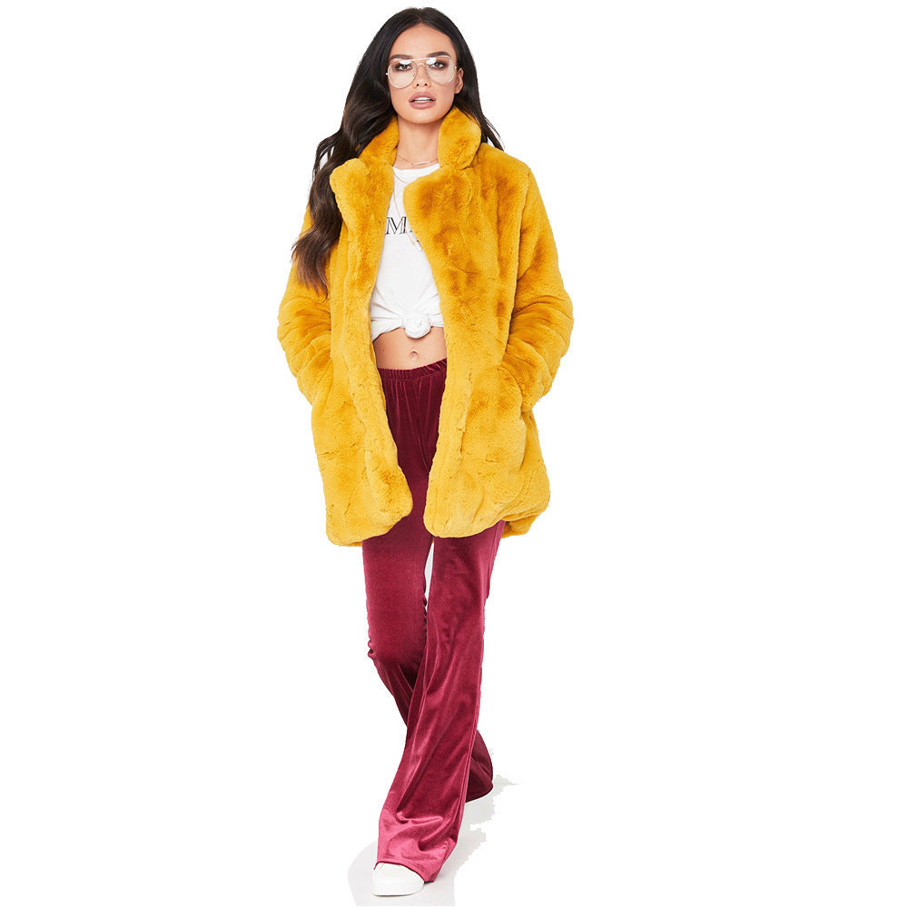 Faux Fur Long-Sleeve Coat For Women