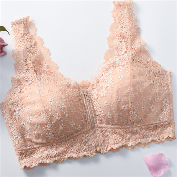 Lace Front-Zipper Bra