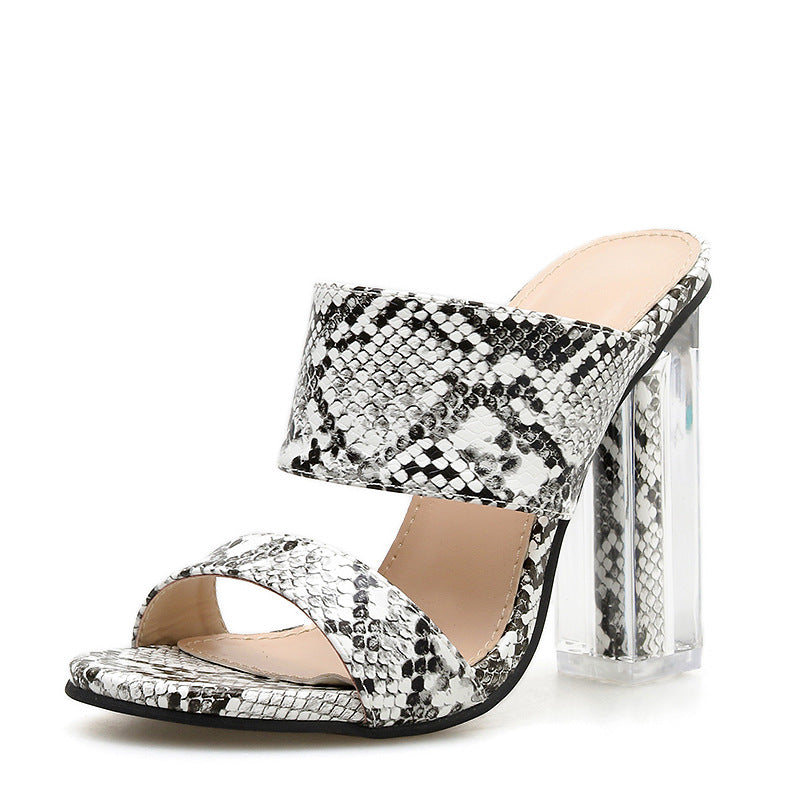 Crystal High-Heel Snake Print Sandals For Women