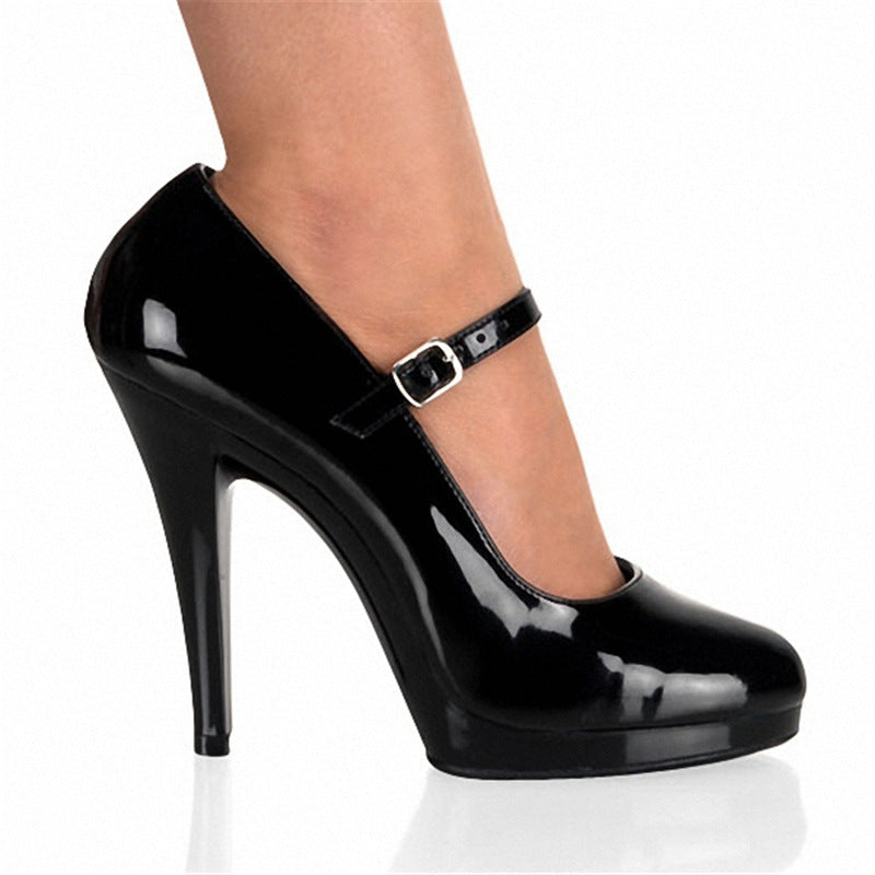 Stiletto Round-Toe Buckle Platform Shoes