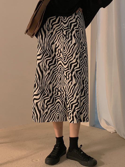 High-Waist Zebra Print Skirt