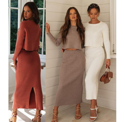 Knitted Split Skirt Suit