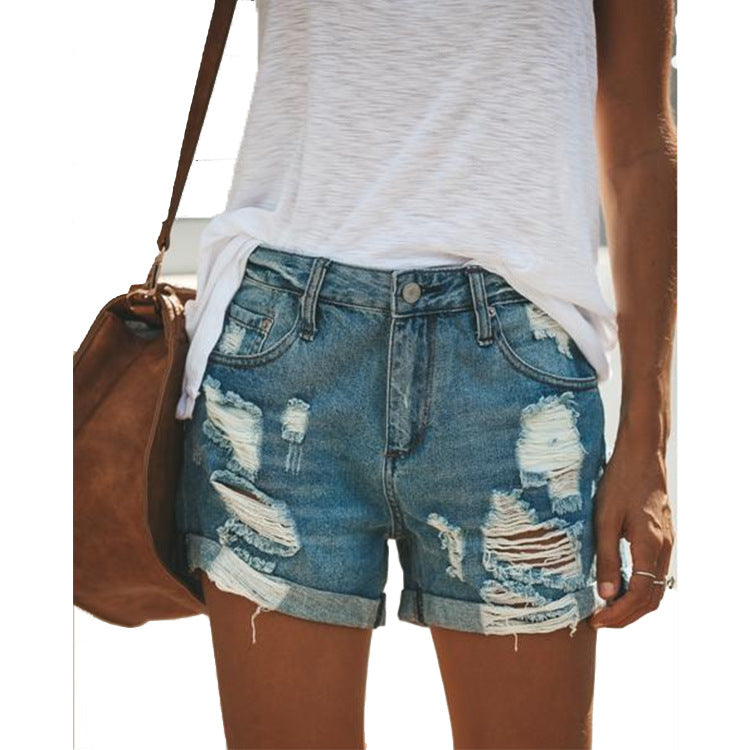 Ladies' Ripped Denim Shorts