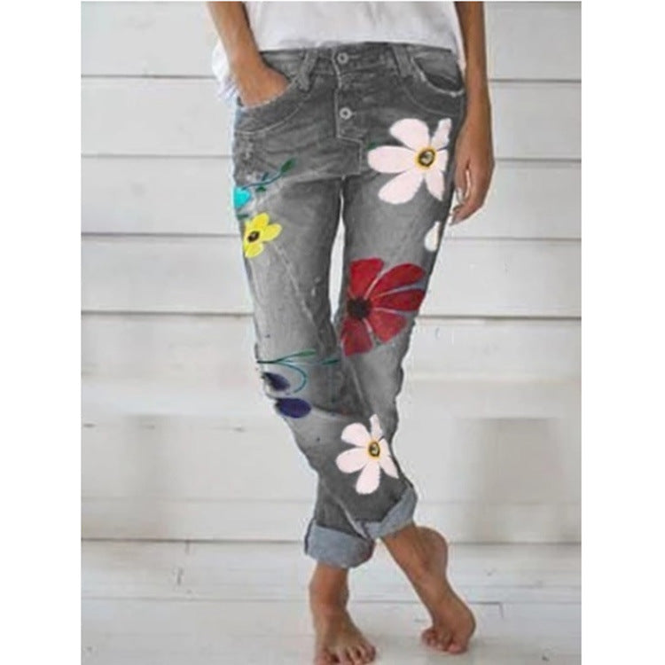 Printed Denim Trousers for Women