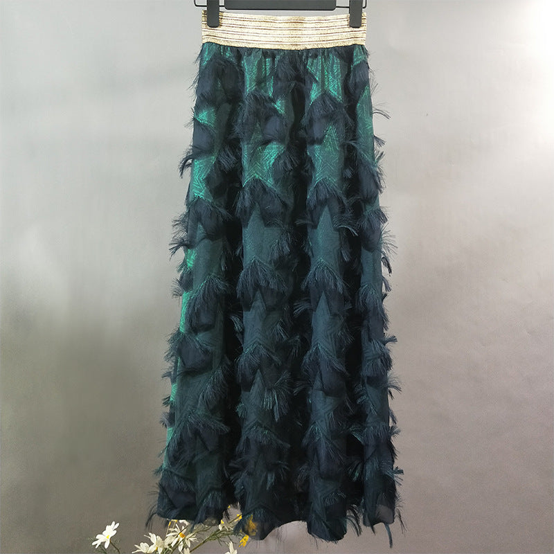 Elastic-Waist Long Feather Skirt