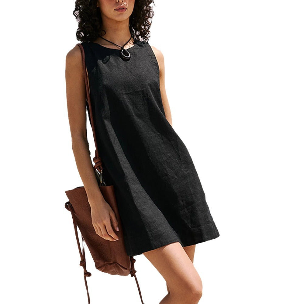 Cotton-Linen Backless Mini Dress
