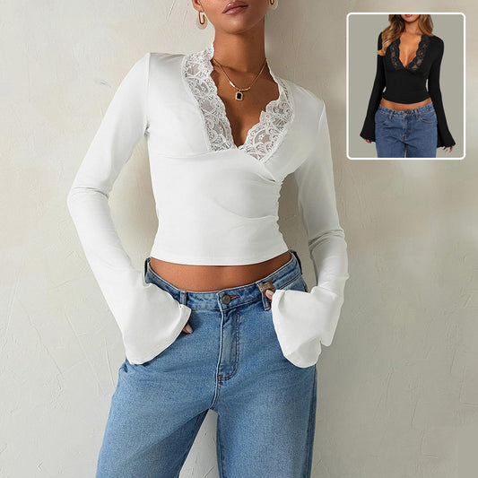 Lace Trumpet-Sleeve Top