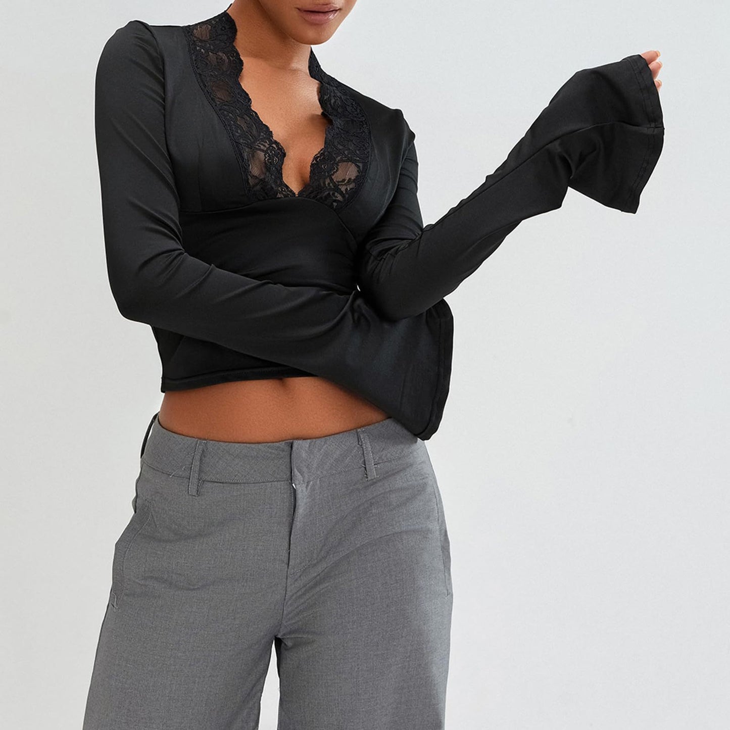 Lace Trumpet-Sleeve Top