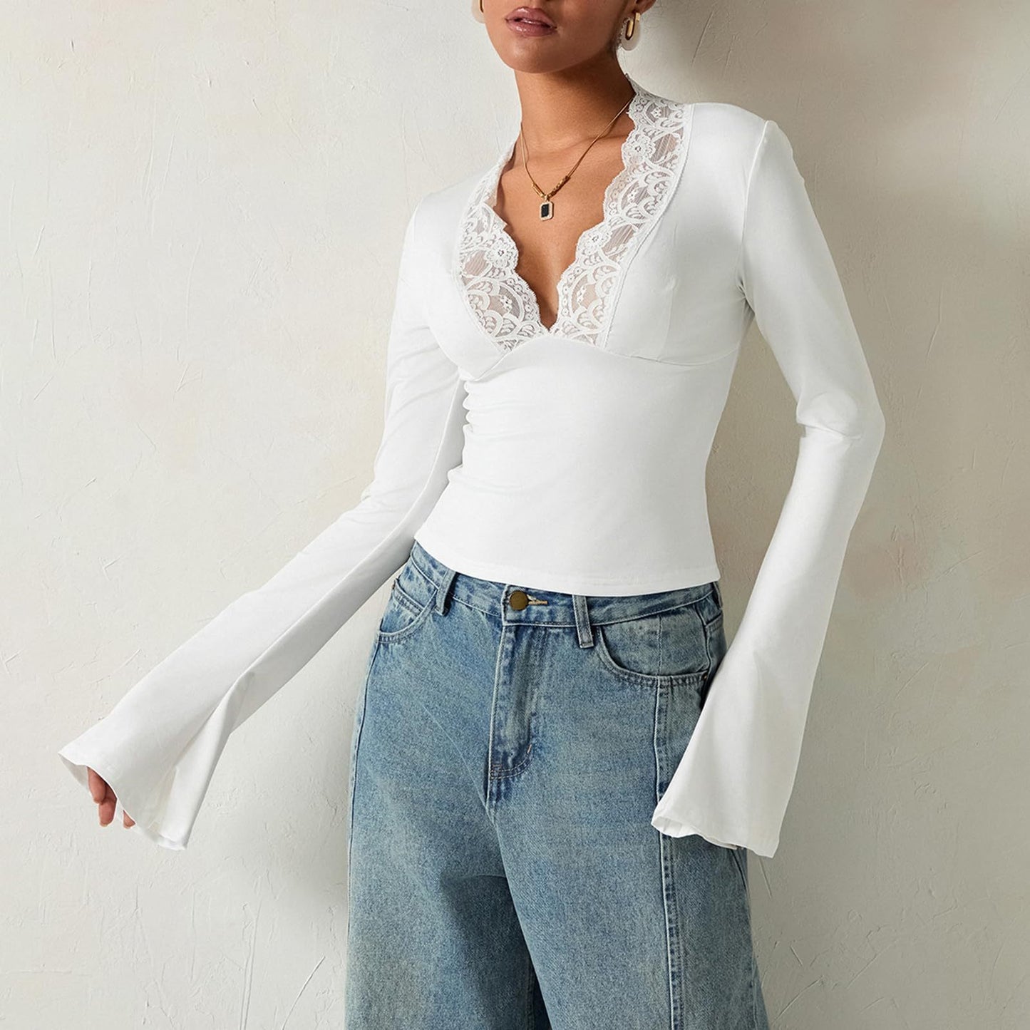 Lace Trumpet-Sleeve Top