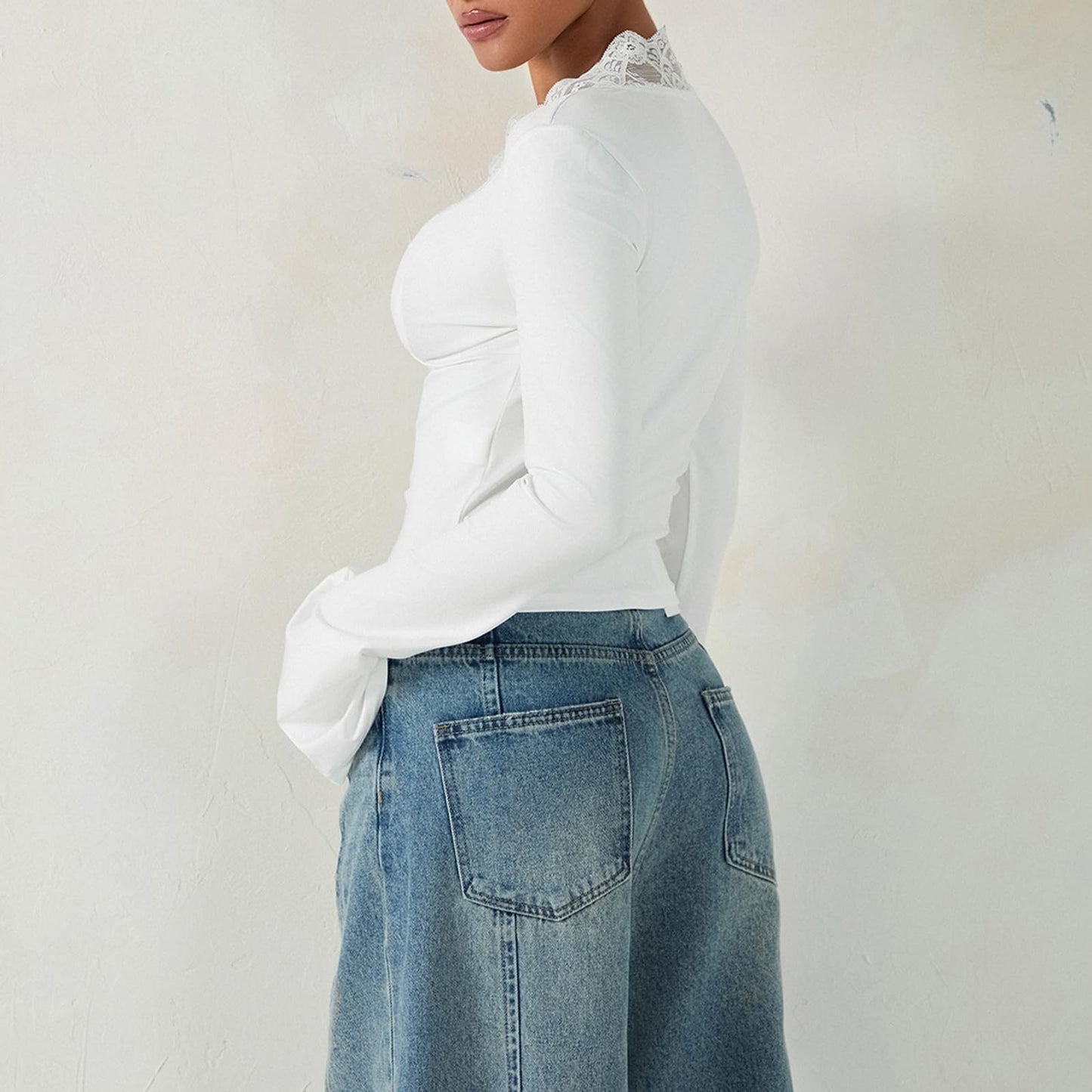 Lace Trumpet-Sleeve Top