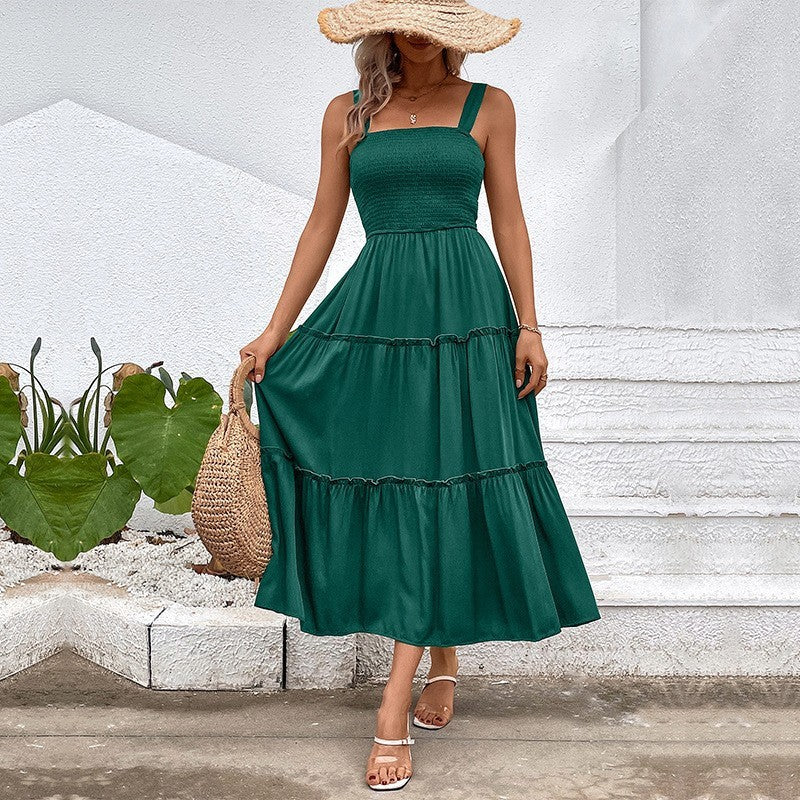 Solid-Colour Sling Summer Dress